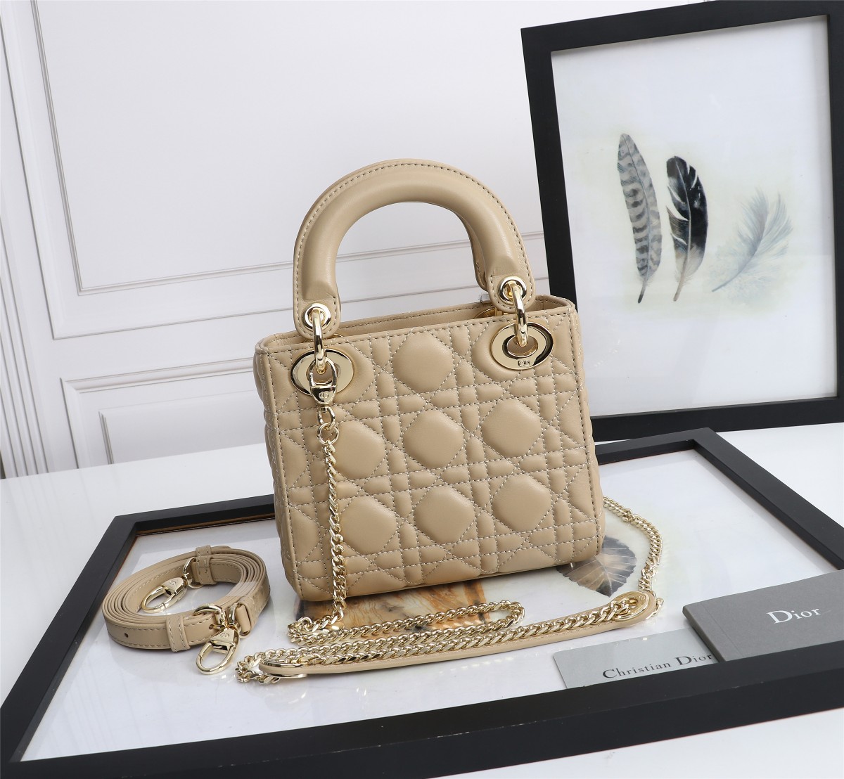 Mini Lady Dior Bag Powder Beige Cannage Lambskin